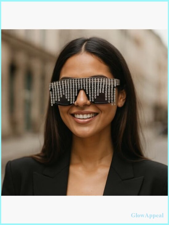 Flat Top Tassel Rhinestone Sunglasses UV400 Party Shades main image 5